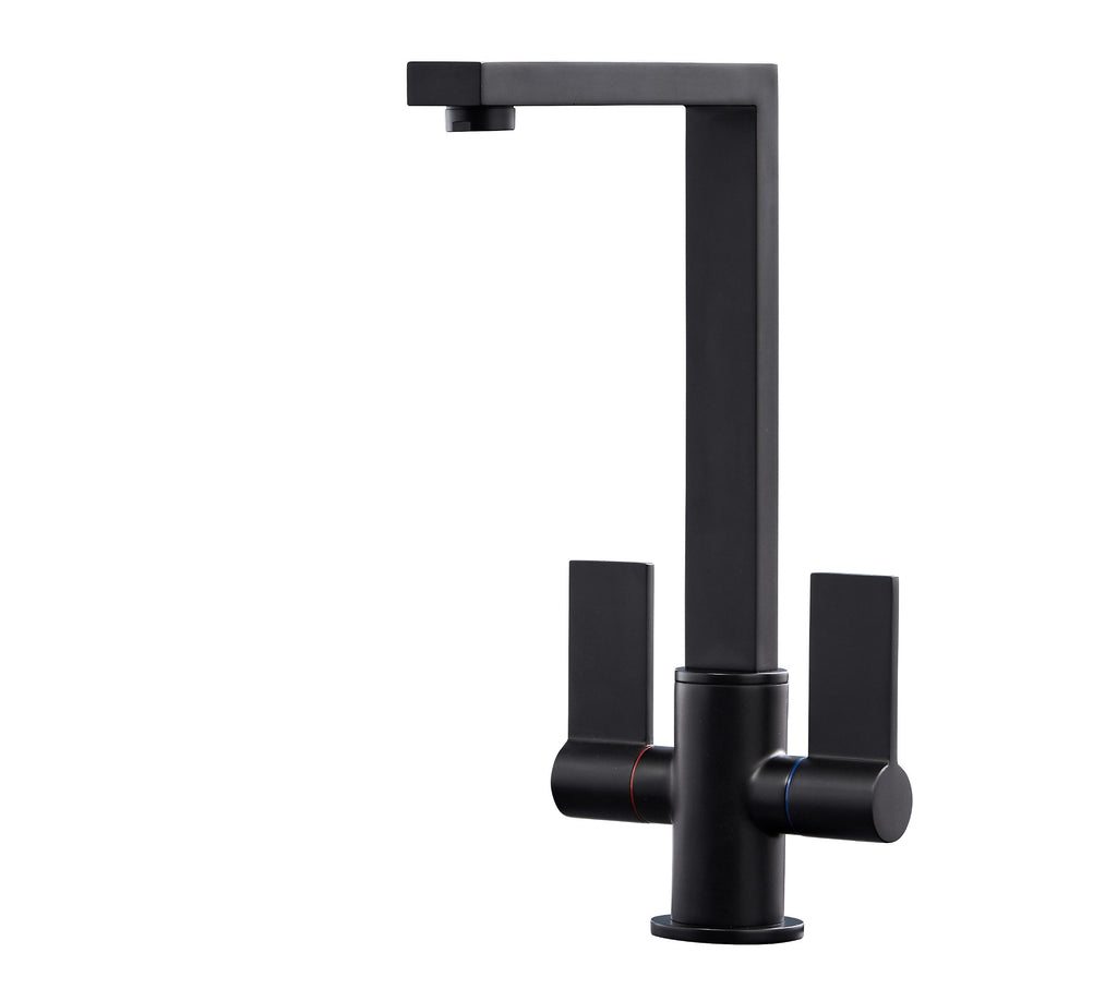 Ayton Mono Bloc Twin Flat Lever with Square Spout - Matt Black