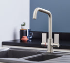 Malton Mono Bloc Twin Flat Lever Handles with Round D shape Spout - Brushed Nickel