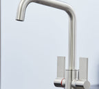 Malton Mono Bloc Twin Flat Lever Handles with Round D shape Spout - Brushed Nickel