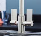 Malton Mono Bloc Twin Flat Lever Handles with Round D shape Spout - Brushed Nickel