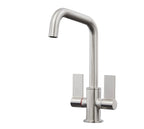 Malton Mono Bloc Twin Flat Lever Handles with Round D shape Spout - Brushed Nickel
