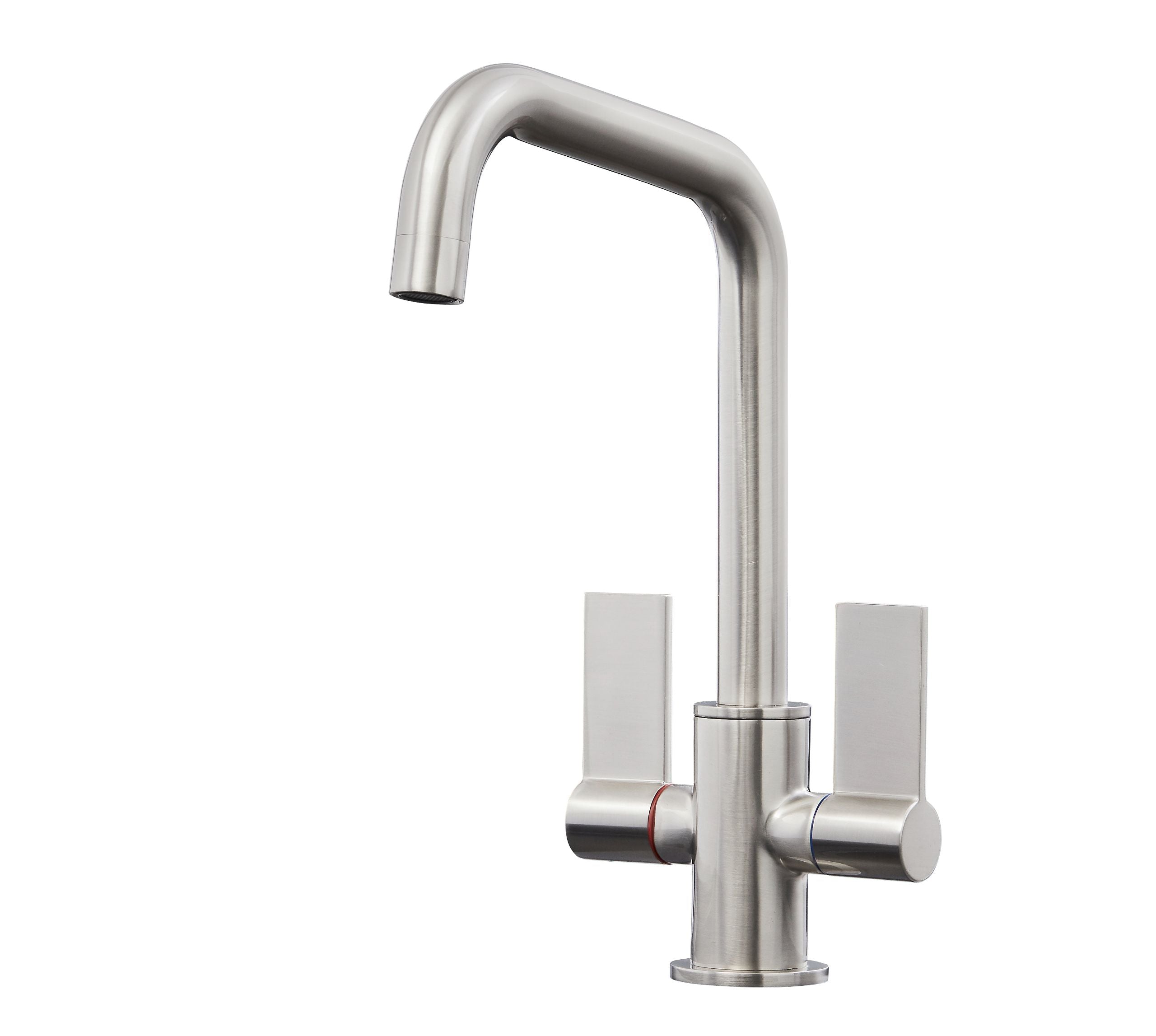 Malton Mono Bloc Twin Flat Lever Handles with Round D shape Spout - Brushed Nickel