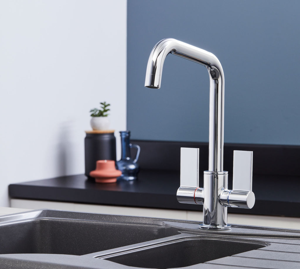 Malton Mono Bloc Flat Twin Lever Handles with Round D shaped Spout - Chrome