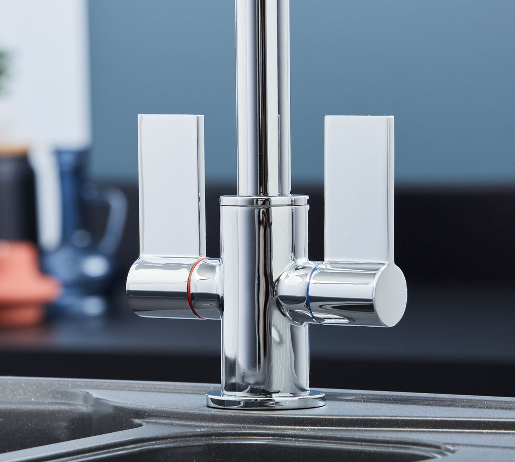 Malton Mono Bloc Flat Twin Lever Handles with Round D shaped Spout - Chrome