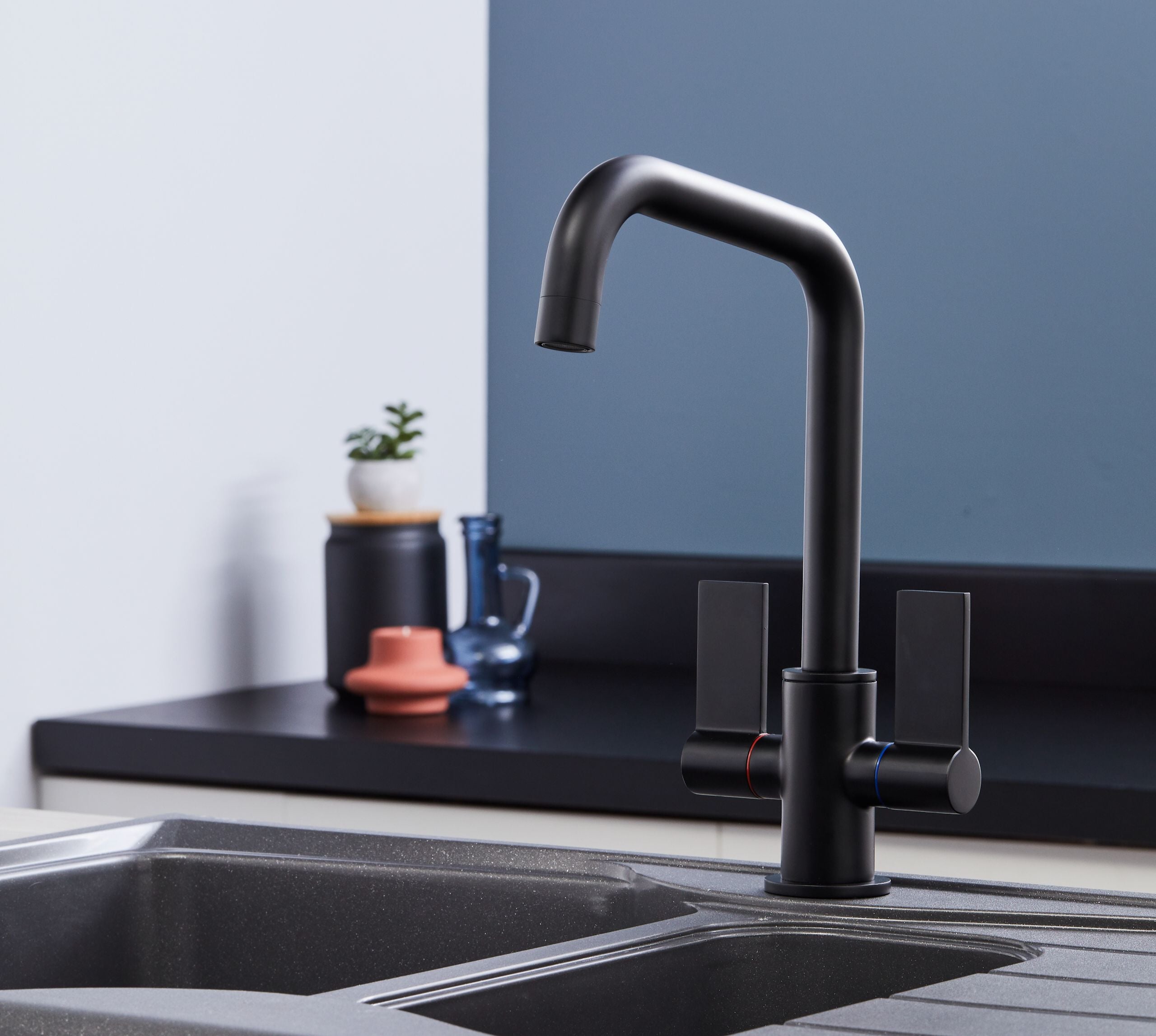 Malton Mono Bloc Twin Flat handles with D shaped spout - Matt Black