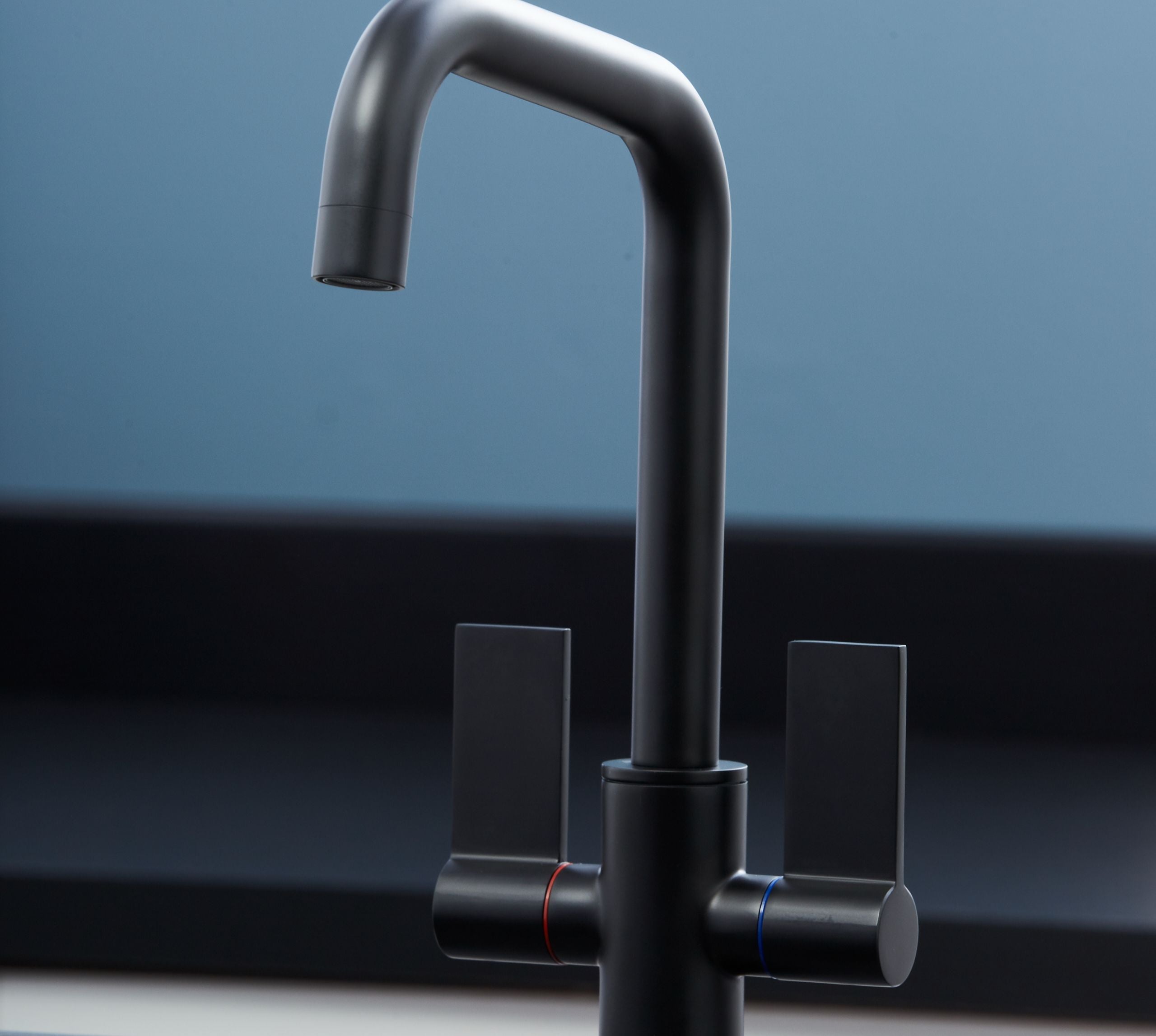 Malton Mono Bloc Twin Flat handles with D shaped spout - Matt Black