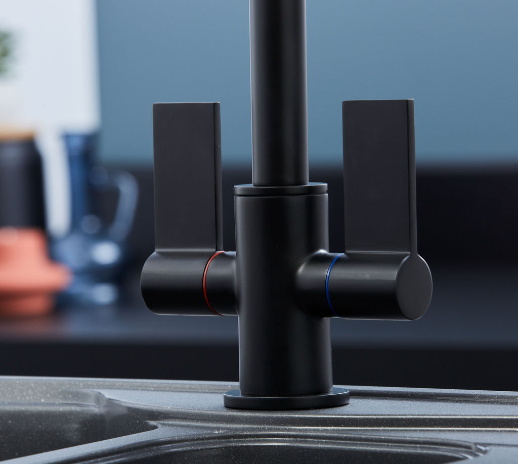 Malton Mono Bloc Twin Flat handles with D shaped spout - Matt Black