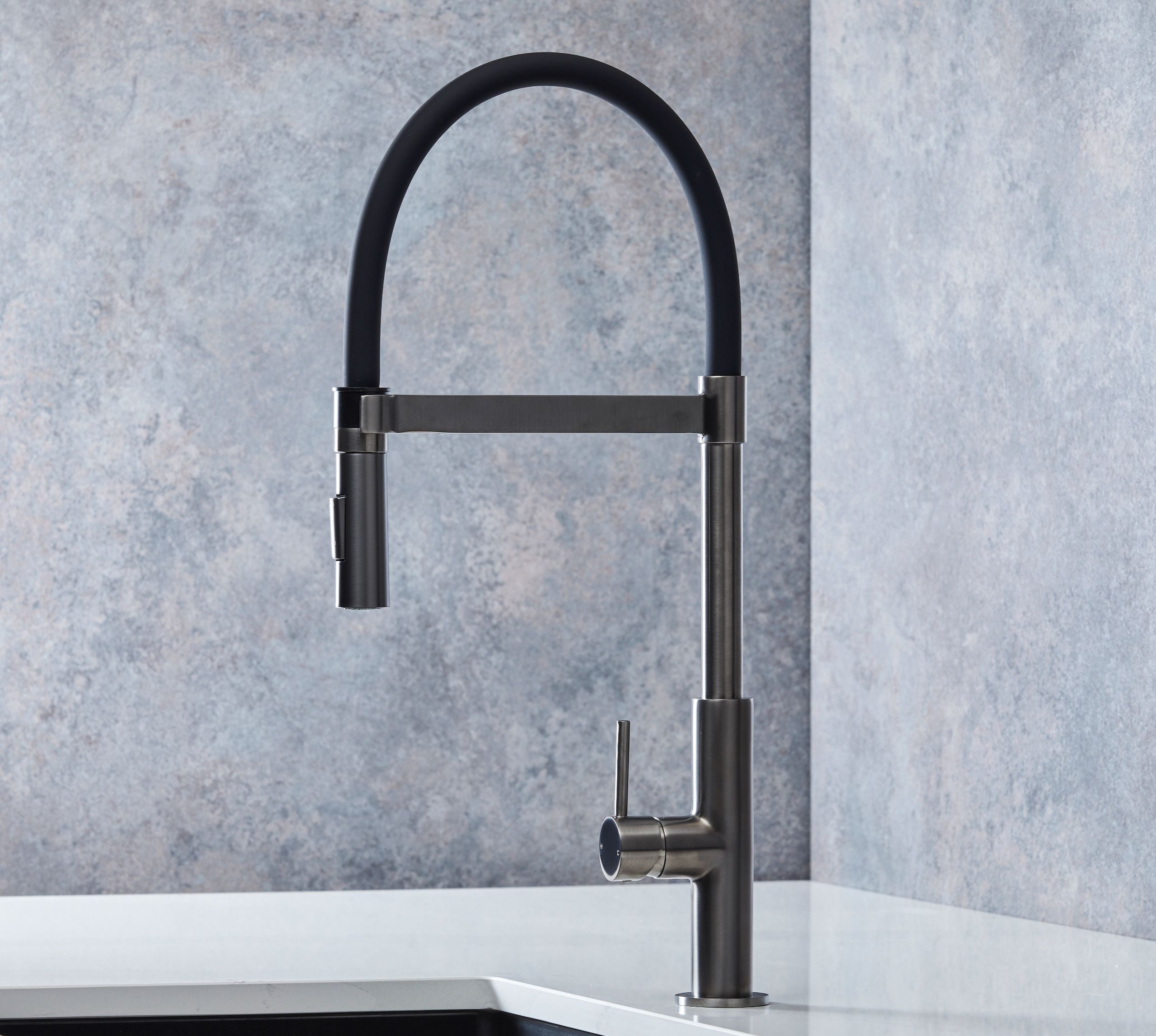 Malham Flexi Pull Down, Dual lever tap- Gun Metal