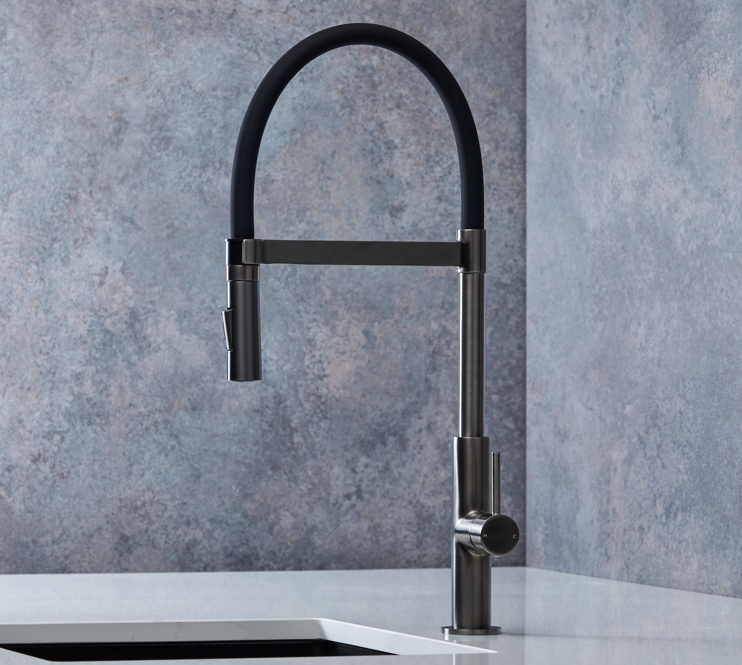 Malham Flexi Pull Down, Dual lever tap- Gun Metal