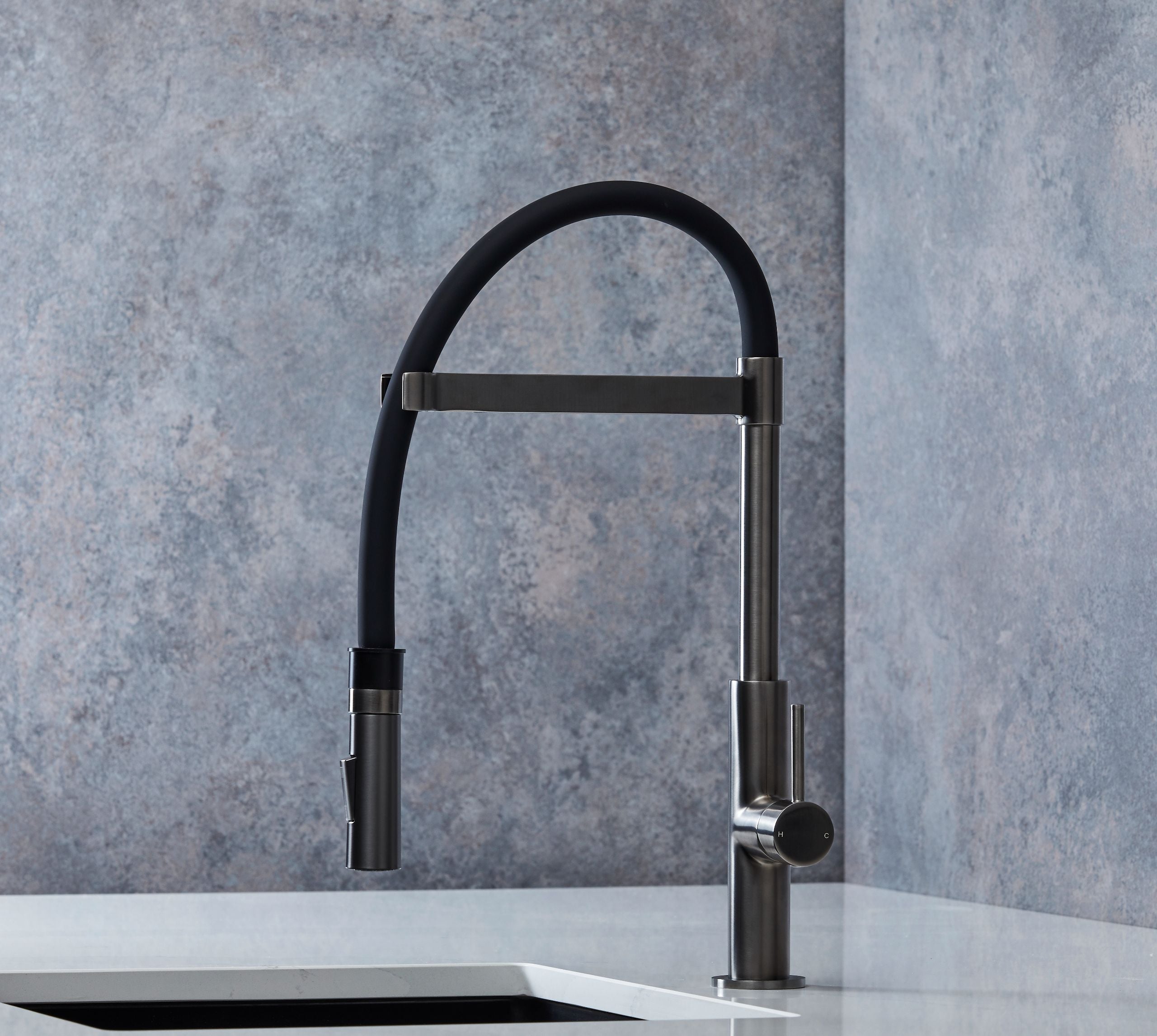 Malham Flexi Pull Down, Dual lever tap- Gun Metal