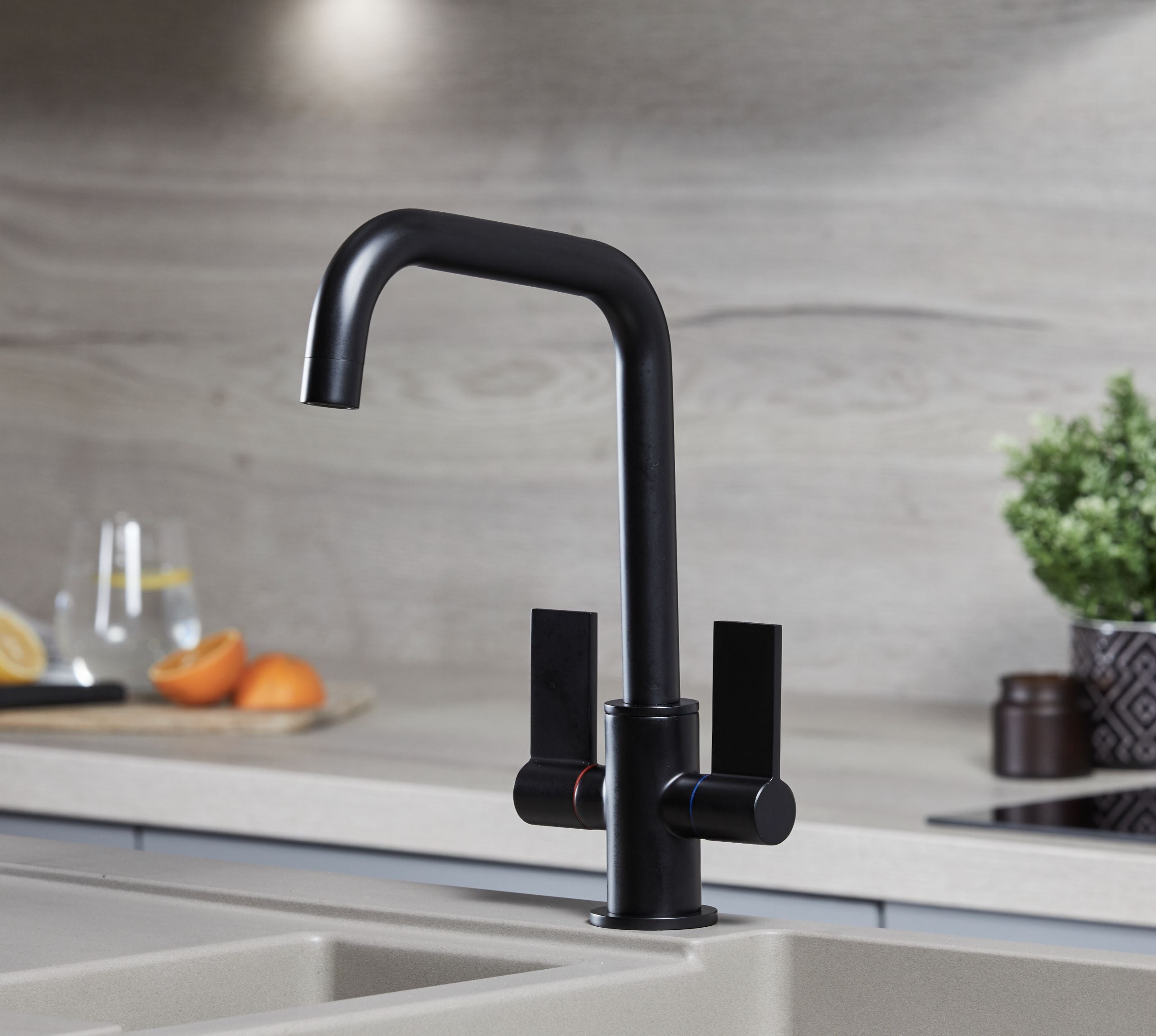 Malton Mono Bloc Twin Flat handles with D shaped spout - Matt Black