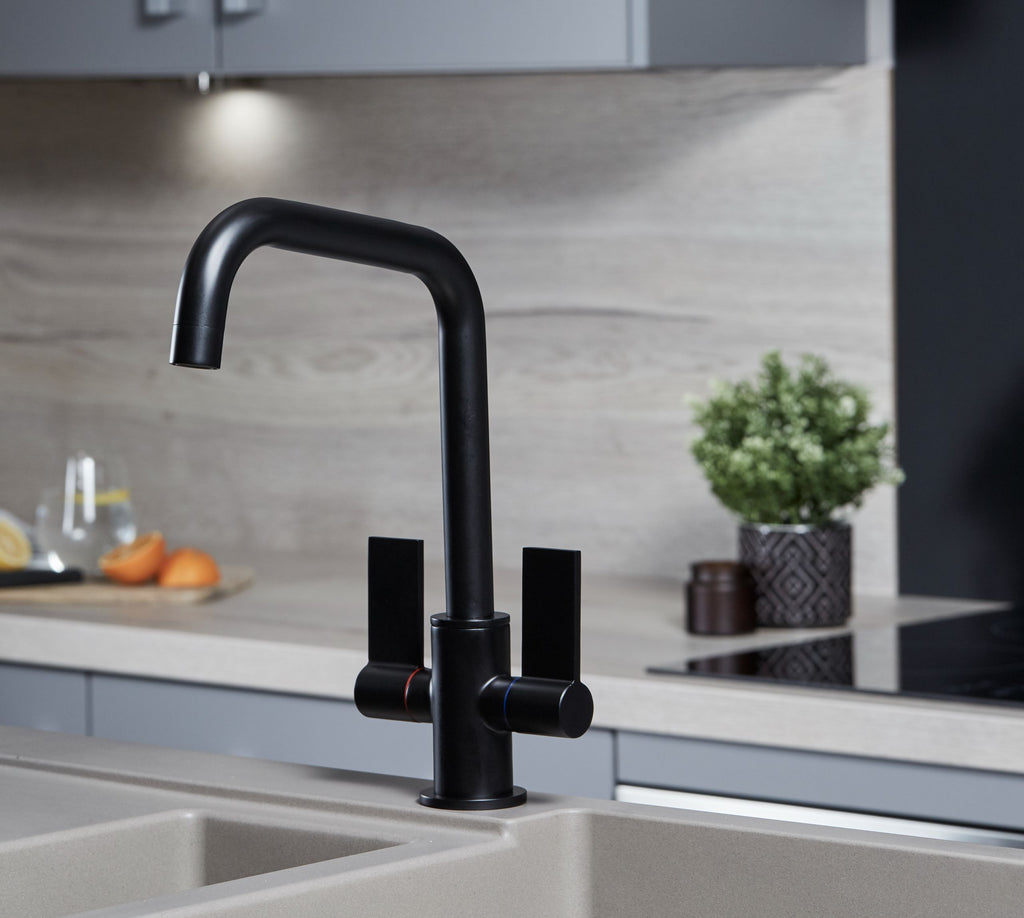 Malton Mono Bloc Twin Flat handles with D shaped spout - Matt Black