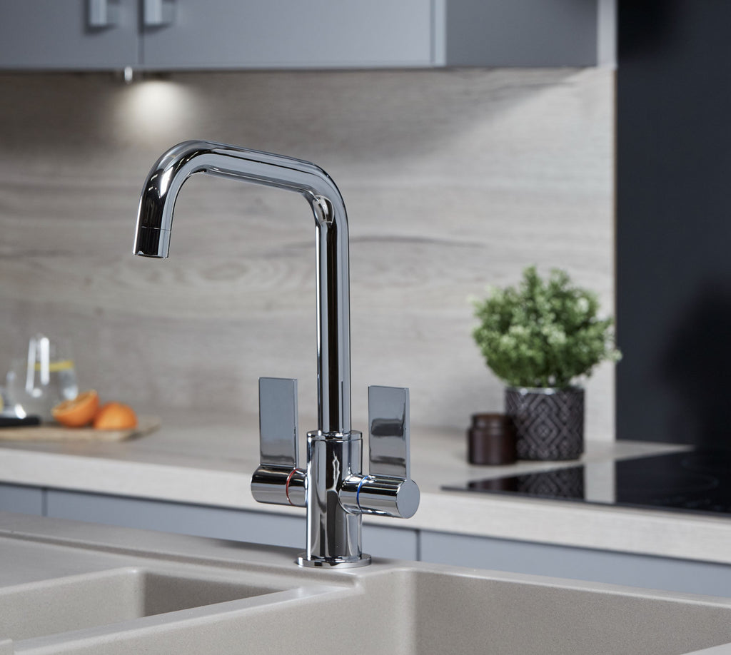 Malton Mono Bloc Flat Twin Lever Handles with Round D shaped Spout - Chrome