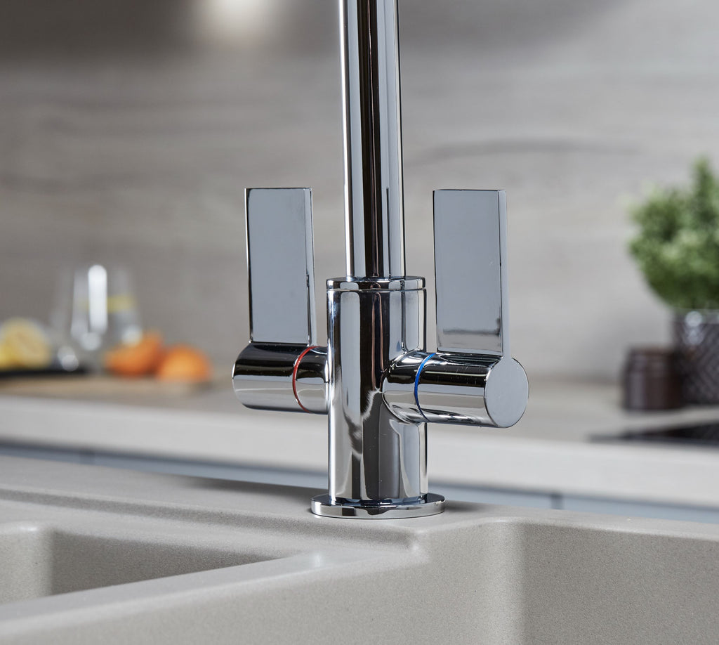 Malton Mono Bloc Flat Twin Lever Handles with Round D shaped Spout - Chrome