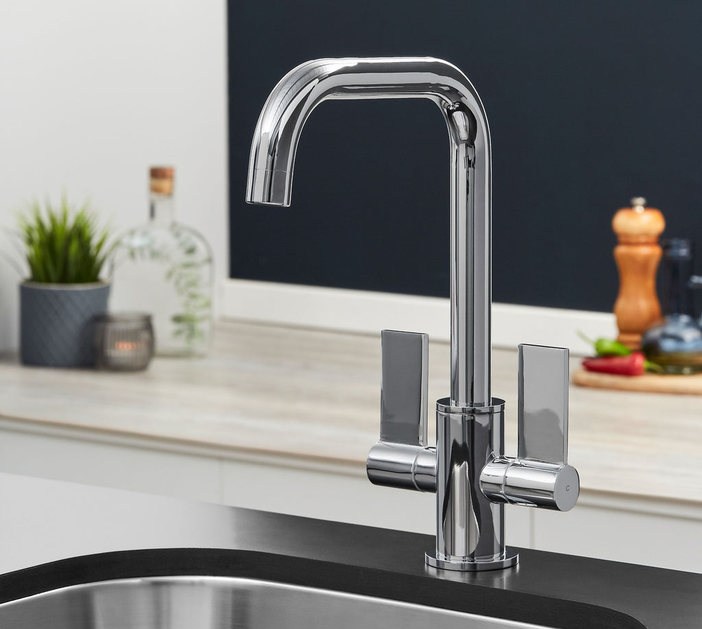 Malton Mono Bloc Flat Twin Lever Handles with Round D shaped Spout - Chrome