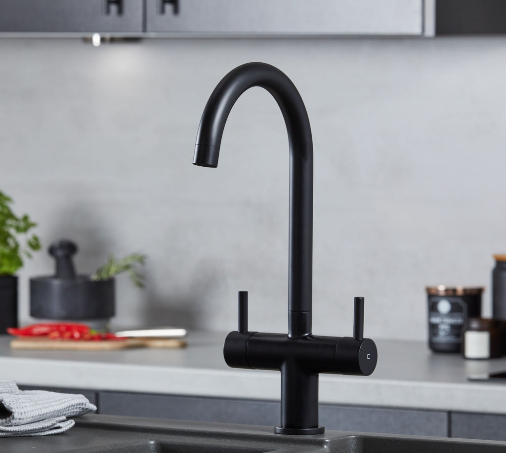 Shannon Twin Lever Swan Neck Mono Bloc Tap - Matt Black