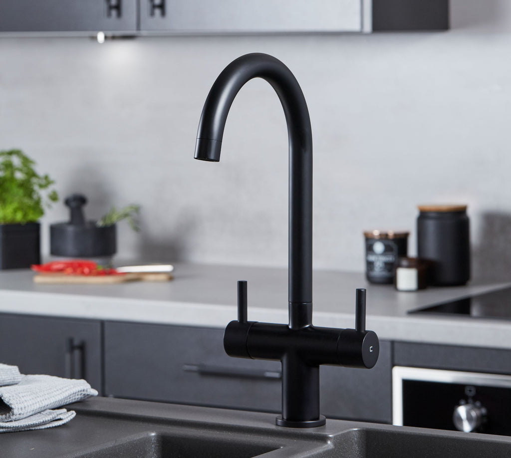 Shannon Twin Lever Swan Neck Mono Bloc Tap - Matt Black