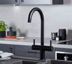 Shannon Twin Lever Swan Neck Mono Bloc Tap - Matt Black