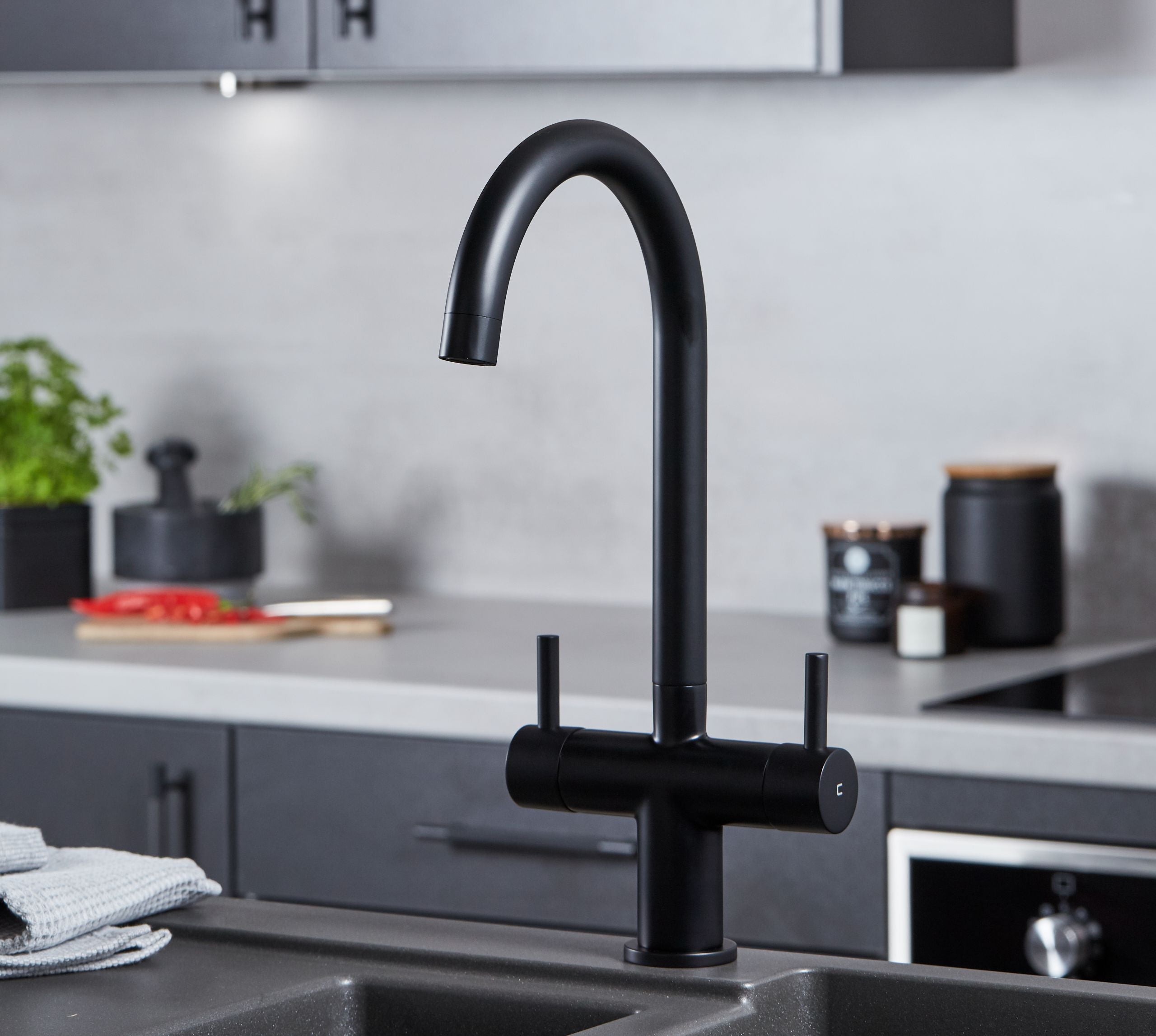 Shannon Twin Lever Swan Neck Mono Bloc Tap - Matt Black