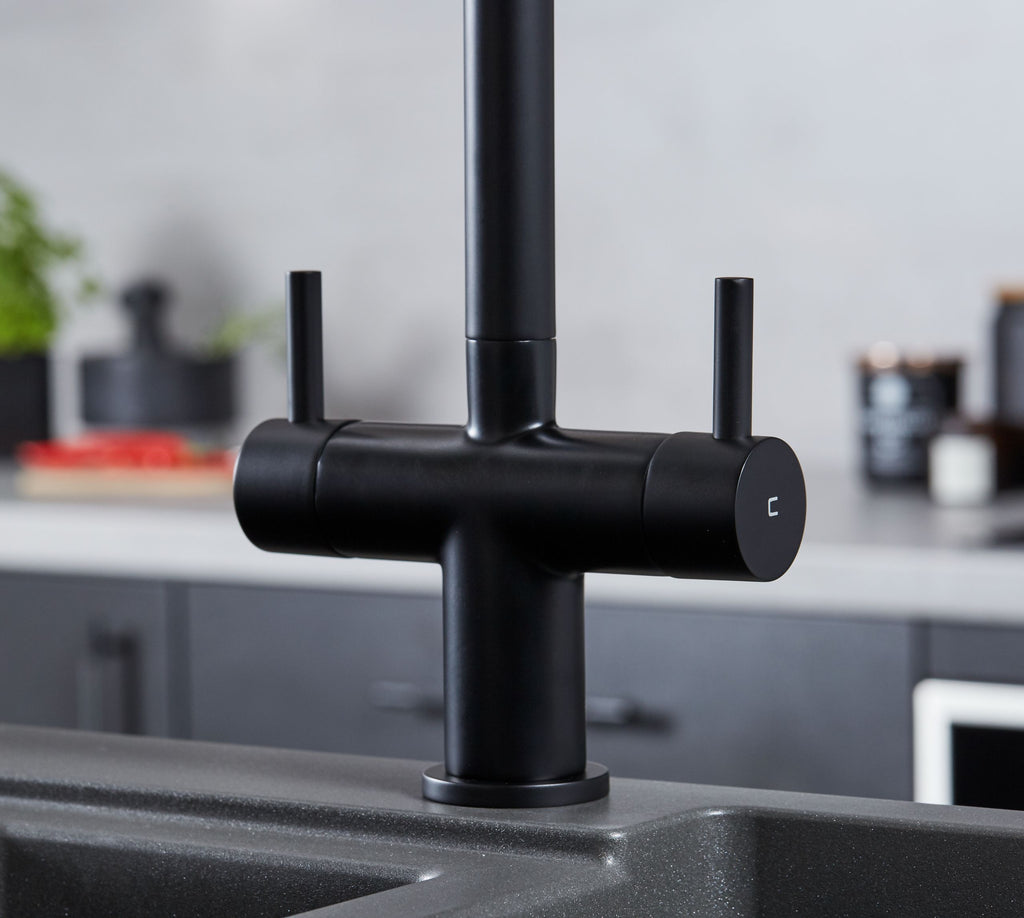 Shannon Twin Lever Swan Neck Mono Bloc Tap - Matt Black