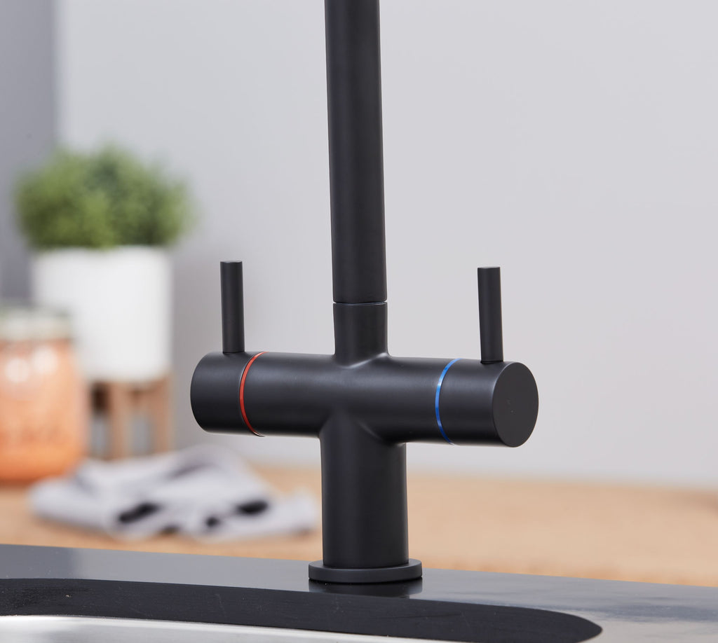 Shannon Twin Lever Swan Neck Mono Bloc Tap - Matt Black