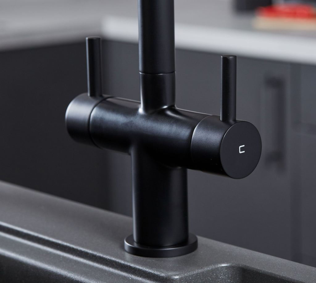 Shannon Twin Lever Swan Neck Mono Bloc Tap - Matt Black