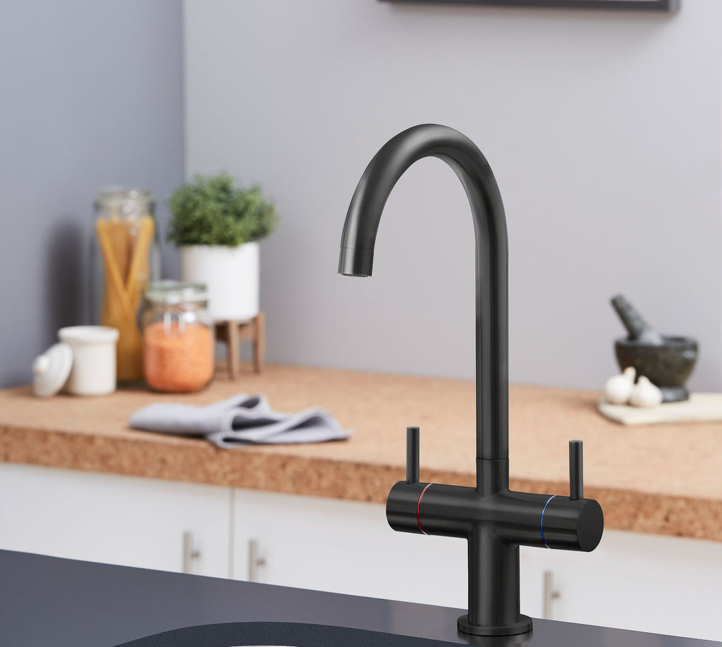 Shannon Twin Lever Swan Neck Mono Bloc Tap - Matt Black