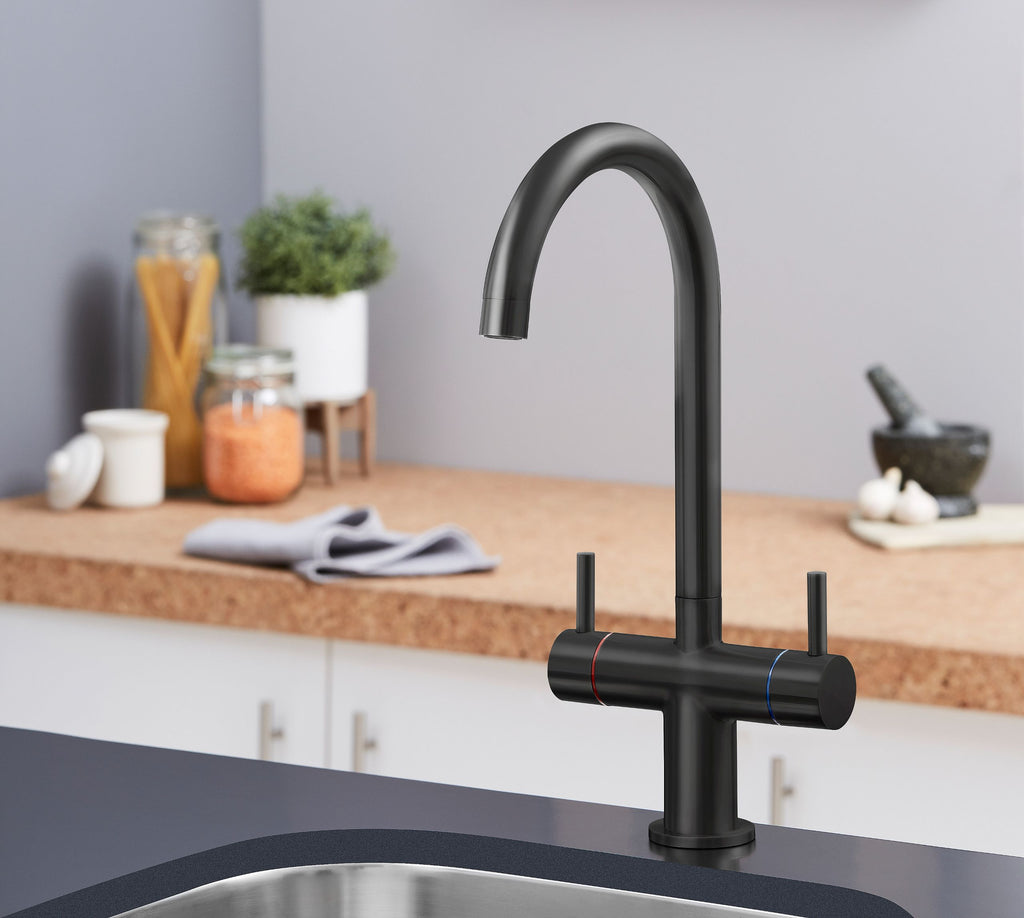 Shannon Twin Lever Swan Neck Mono Bloc Tap - Matt Black