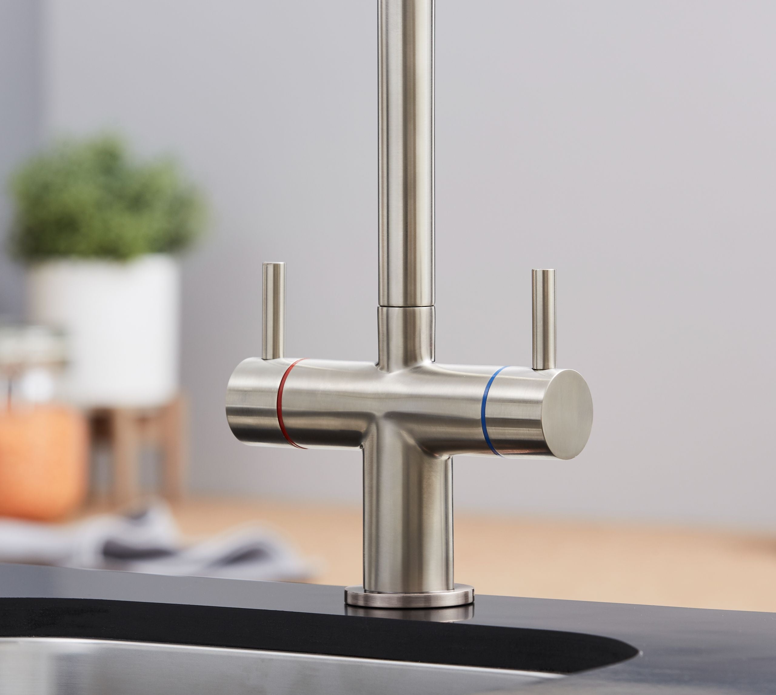 Shannon Twin Lever Swan Neck Mono Bloc Tap - Brushed Nickel