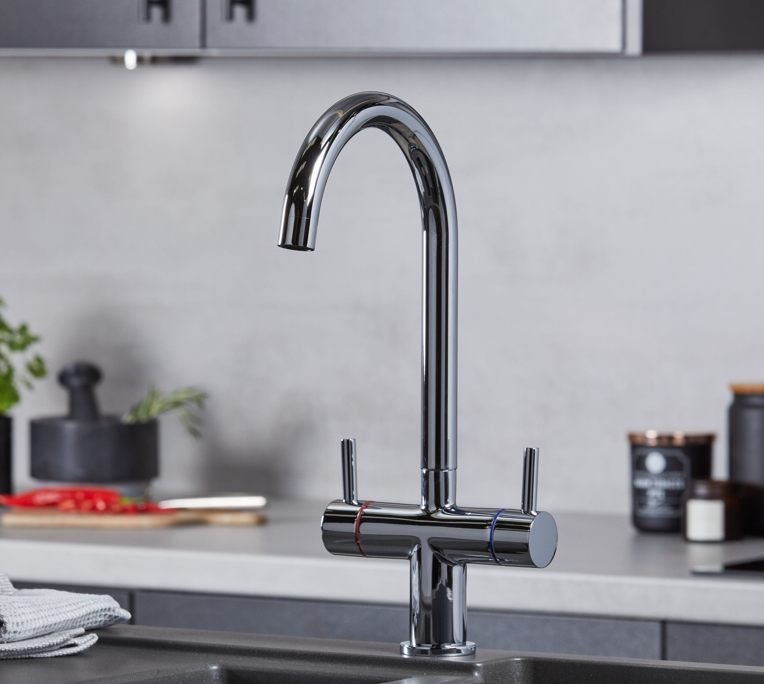 Shannon Twin Lever Swan Neck Mono Bloc tap - Chrome