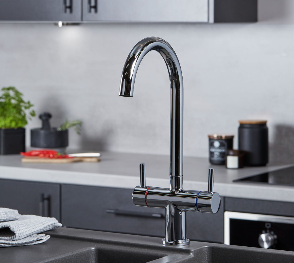 Shannon Twin Lever Swan Neck Mono Bloc tap - Chrome