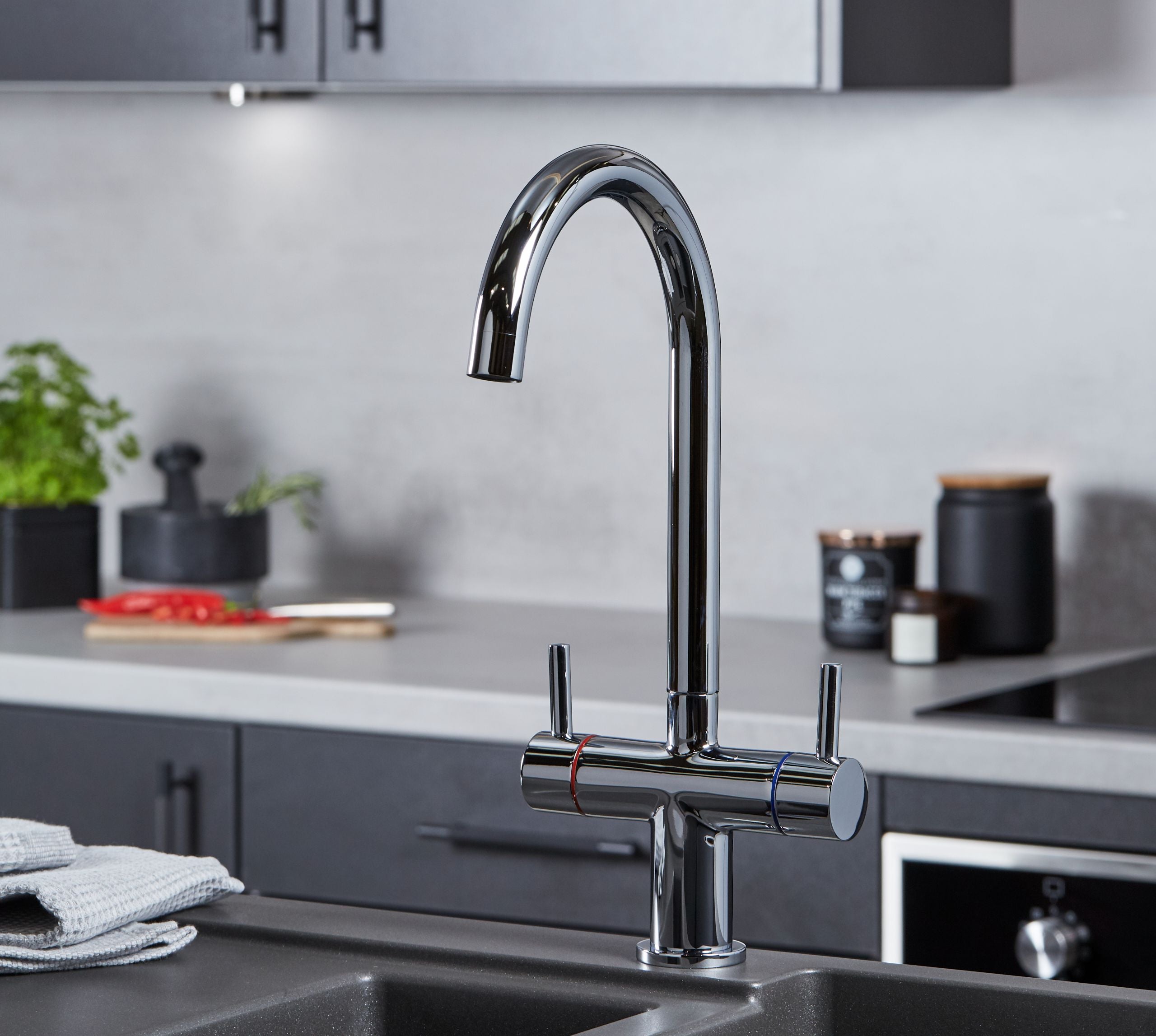 Shannon Twin Lever Swan Neck Mono Bloc tap - Chrome