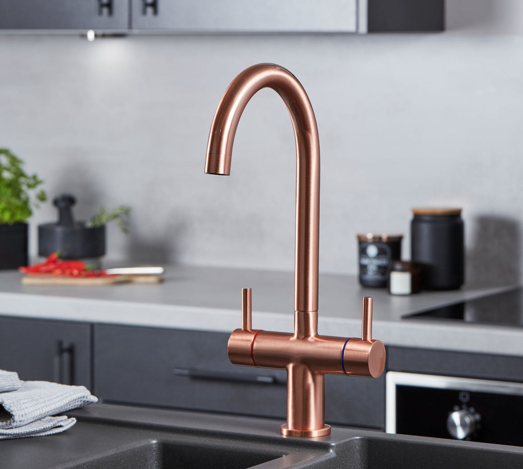 Shannon Twin Lever Swan Neck Mono Bloc Tap - Copper