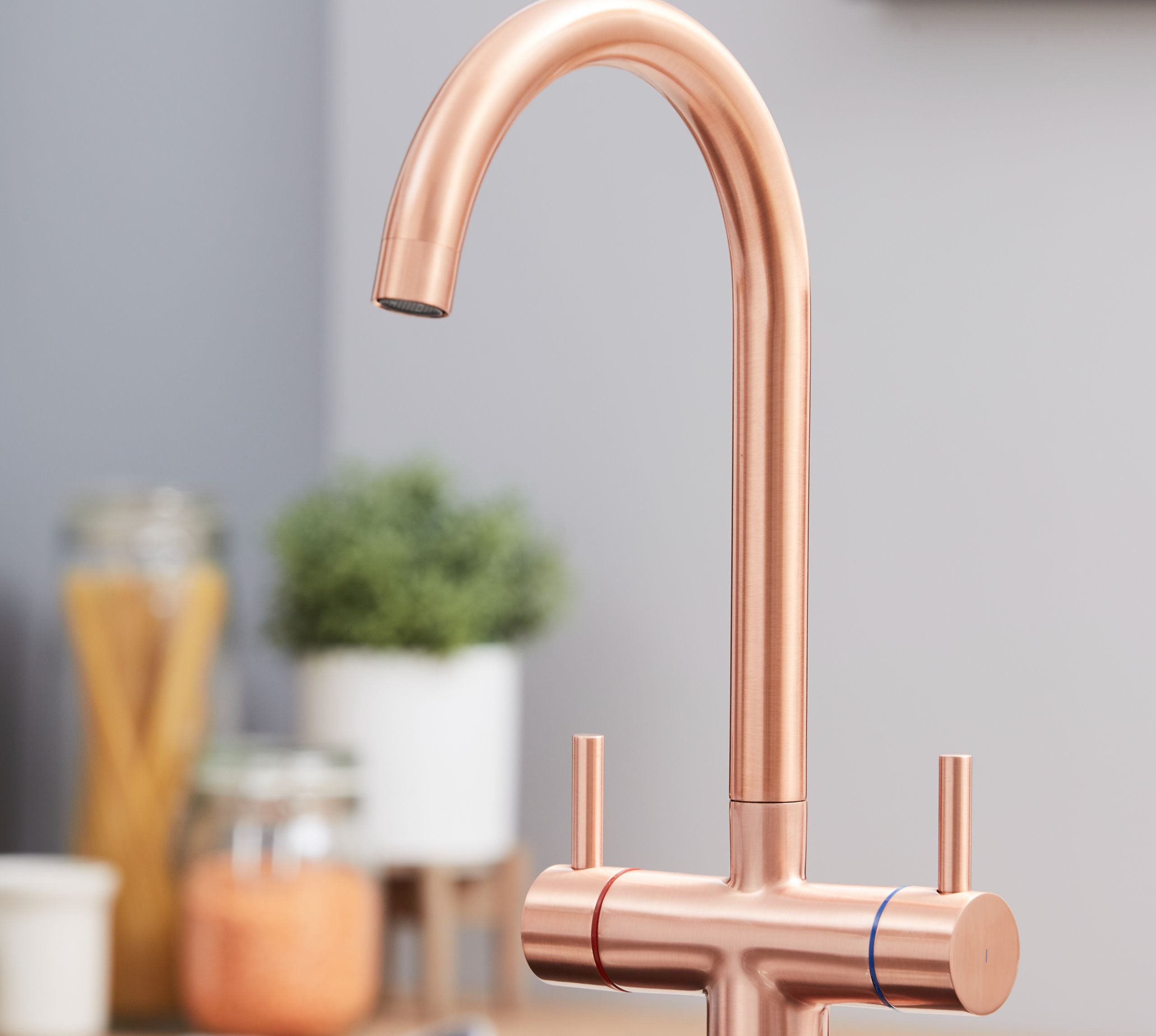 Shannon Twin Lever Swan Neck Mono Bloc Tap - Copper