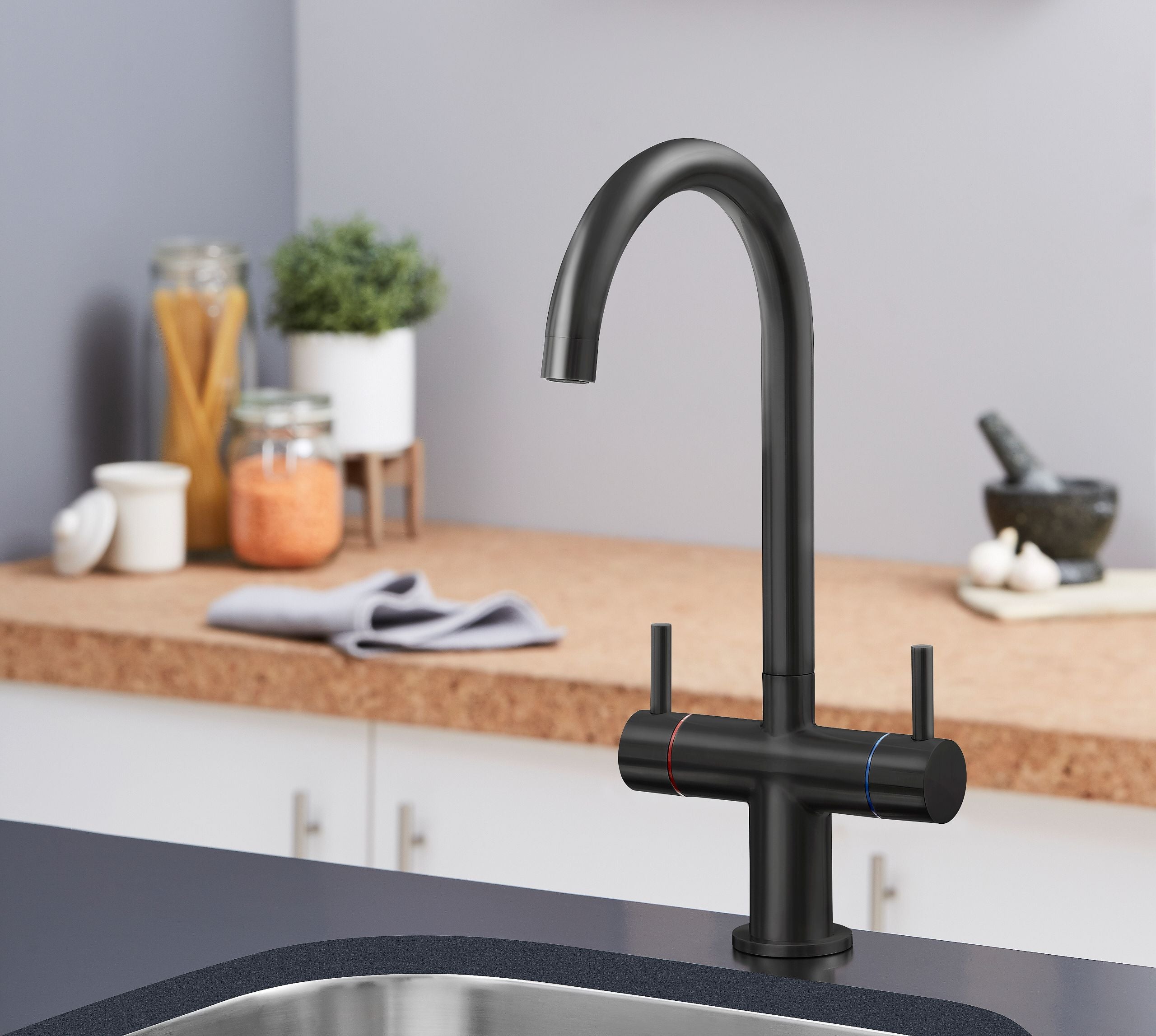 Shannon Twin Lever Swan Neck Mono Bloc Tap - Matt Black