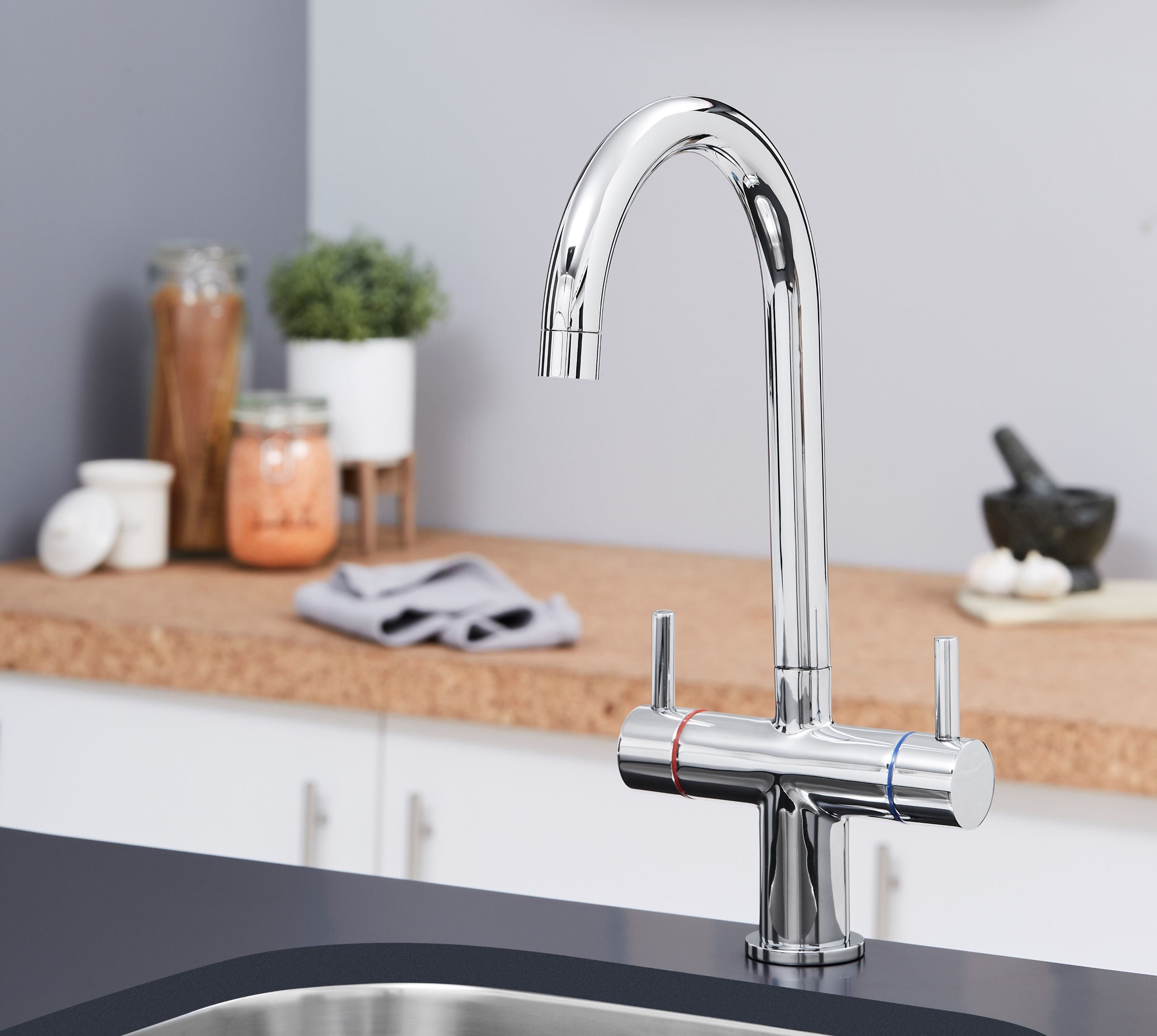 Shannon Twin Lever Swan Neck Mono Bloc tap - Chrome