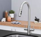 Shannon - Pull Out Twin Handle Swan Neck Mono Bloc Tap - Brushed Nickel