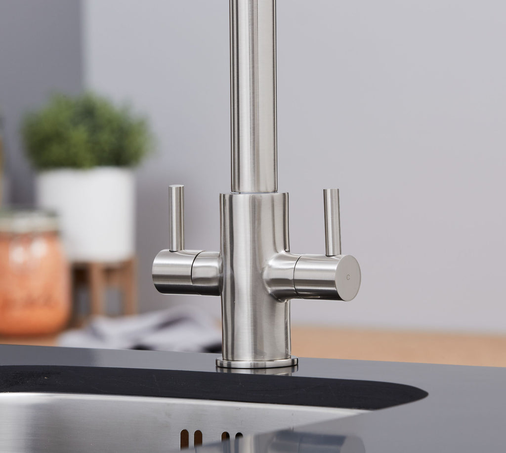 Shannon - Pull Out Twin Handle Swan Neck Mono Bloc Tap - Brushed Nickel