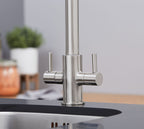 Shannon - Pull Out Twin Handle Swan Neck Mono Bloc Tap - Brushed Nickel