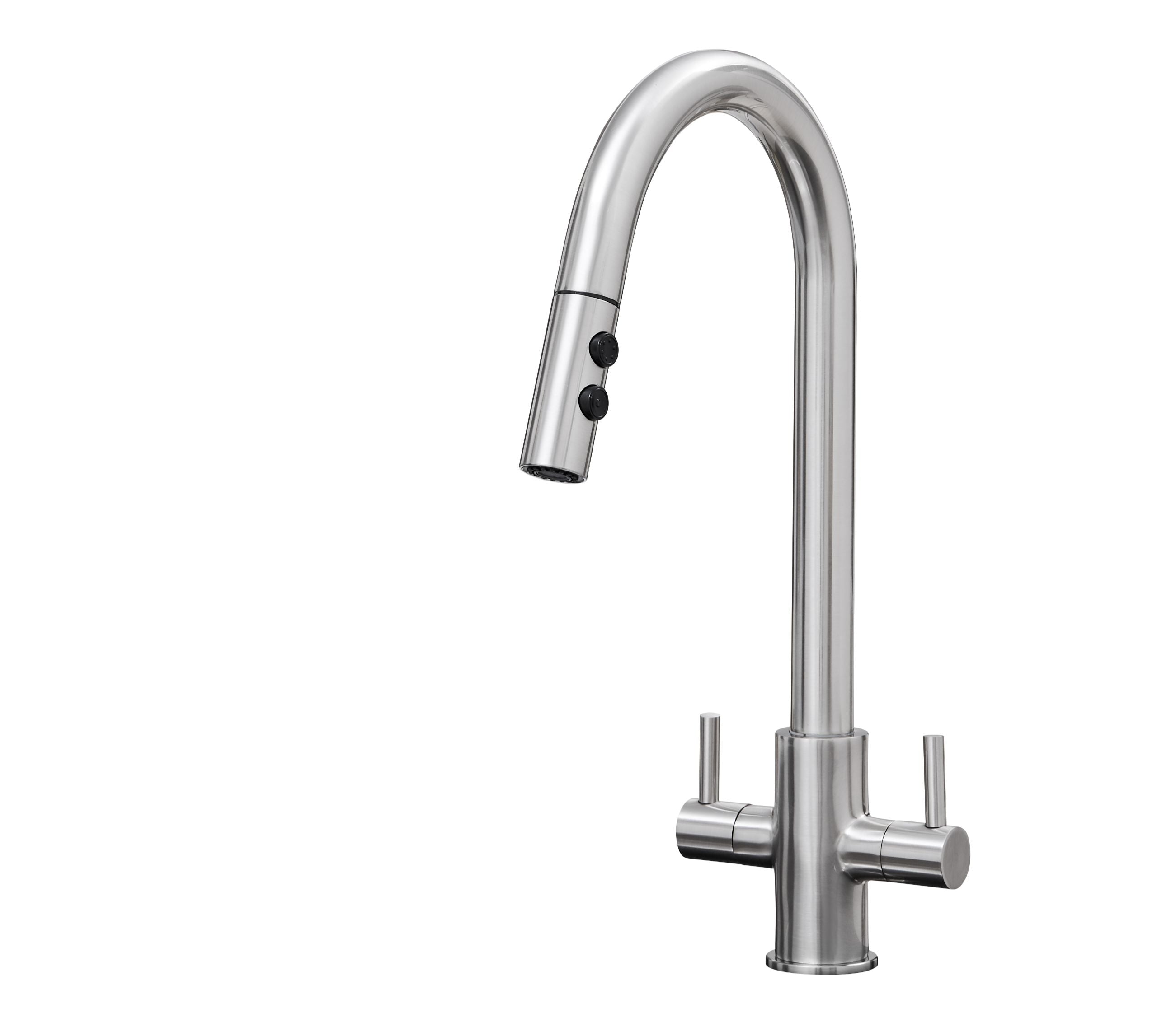 Shannon - Pull Out Twin Handle Swan Neck Mono Bloc Tap - Brushed Nickel