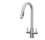 Shannon - Pull Out Twin Handle Swan Neck Mono Bloc Tap - Brushed Nickel