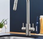 Shannon - Pull Out Twin Handle Swan Neck Mono Bloc Tap - Brushed Nickel