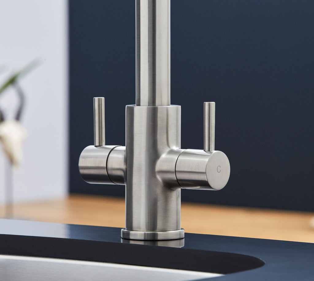 Shannon - Pull Out Twin Handle Swan Neck Mono Bloc Tap - Brushed Nickel