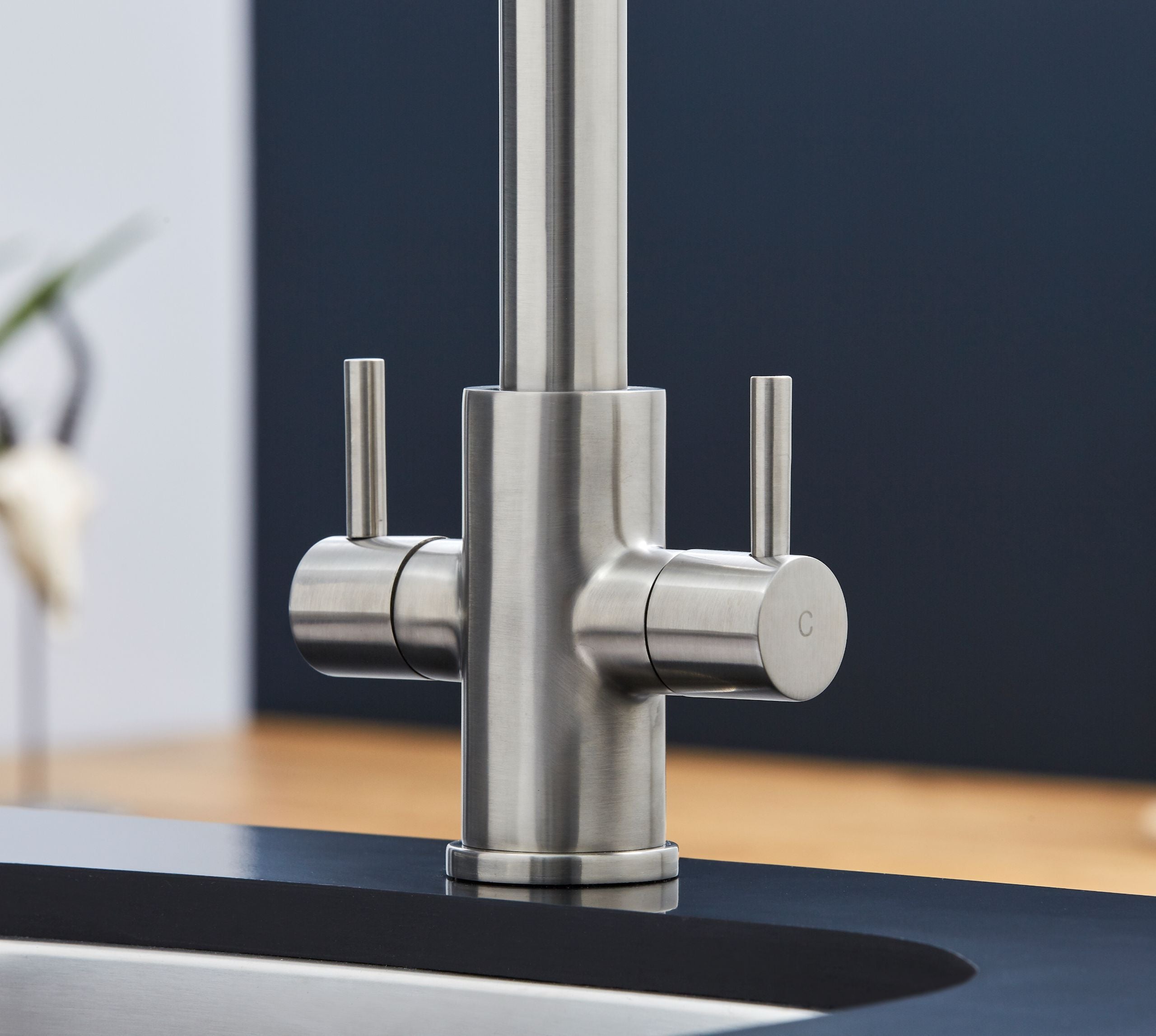 Shannon - Pull Out Twin Handle Swan Neck Mono Bloc Tap - Brushed Nickel