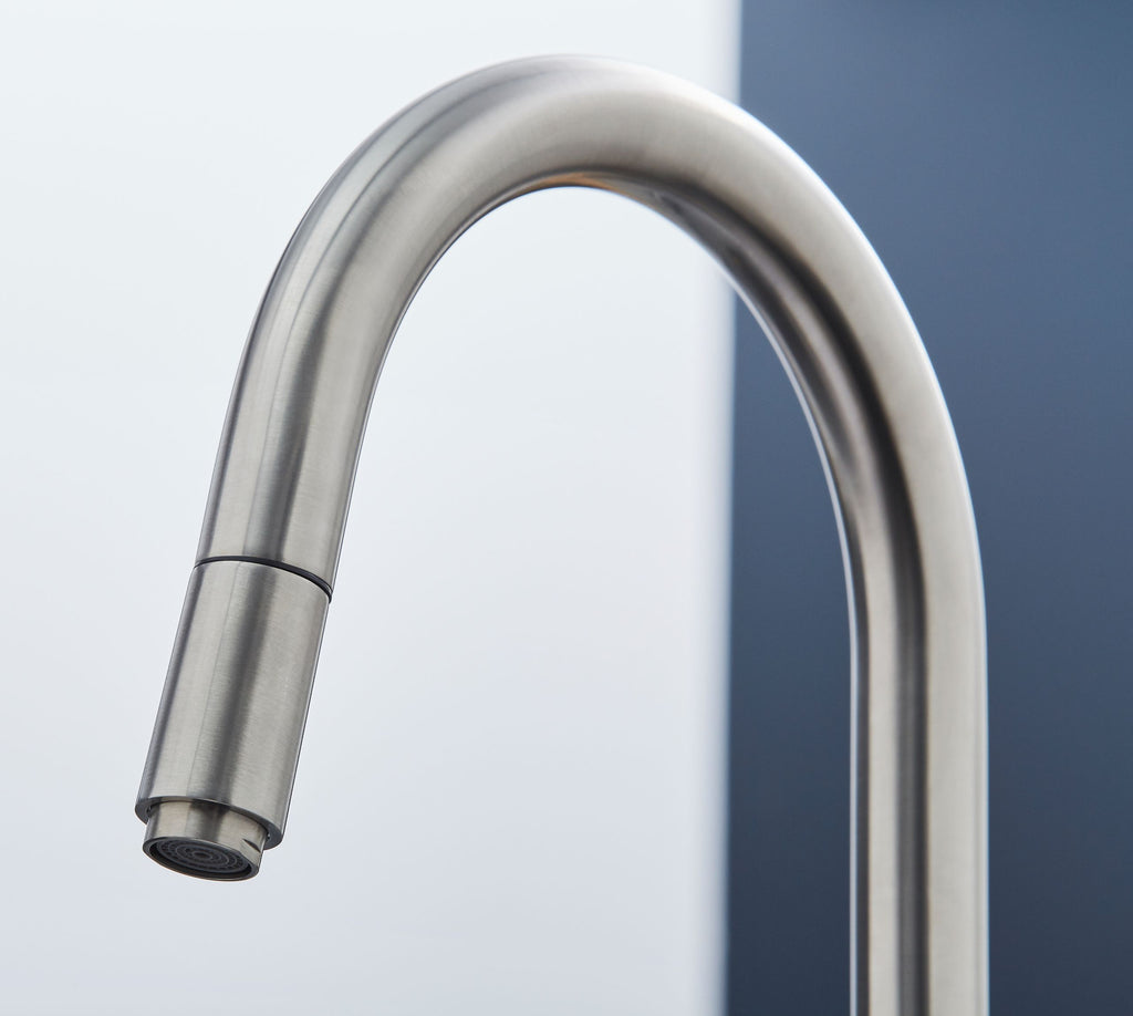 Shannon - Pull Out Twin Handle Swan Neck Mono Bloc Tap - Brushed Nickel