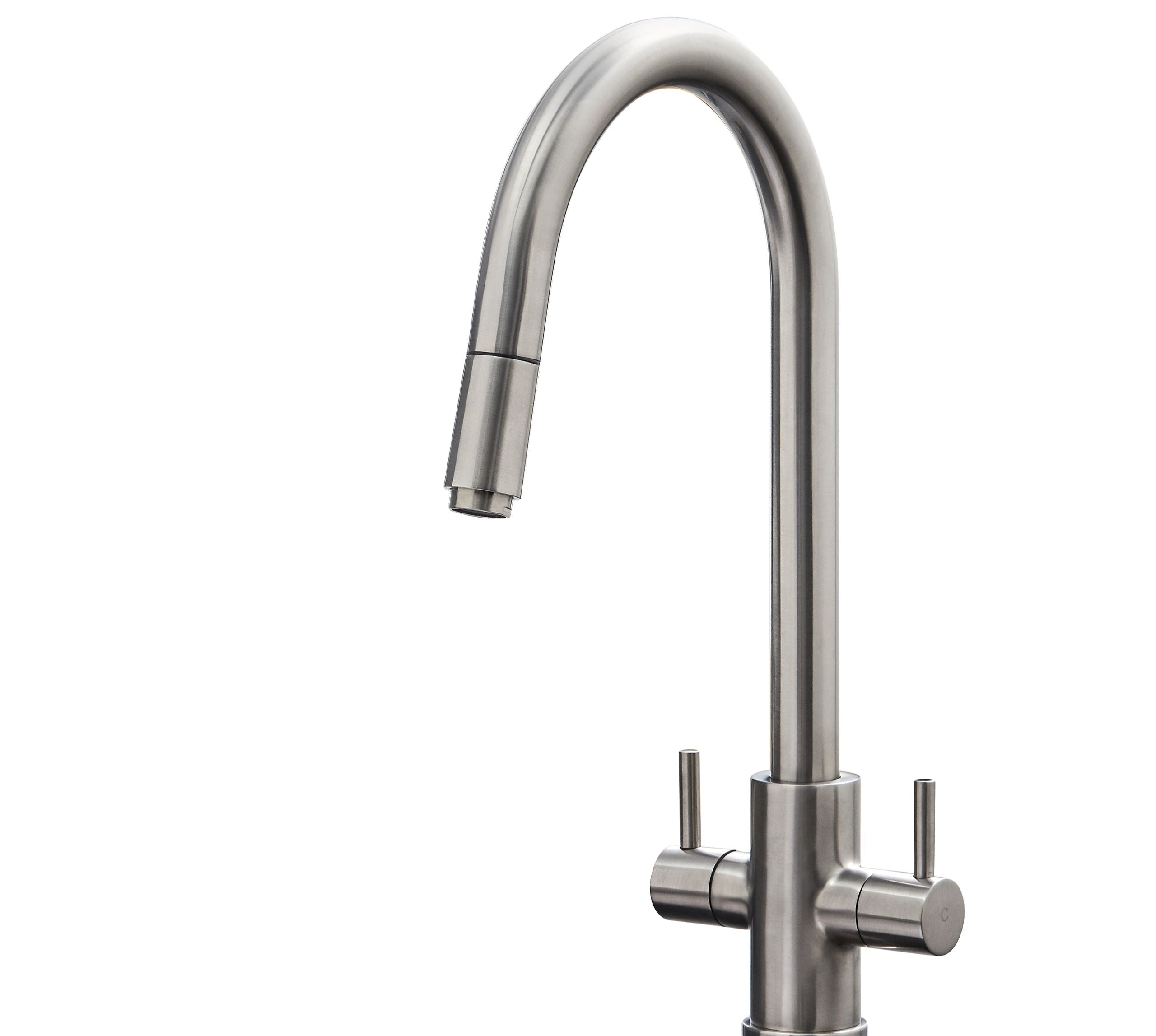Shannon - Pull Out Twin Handle Swan Neck Mono Bloc Tap - Brushed Nickel