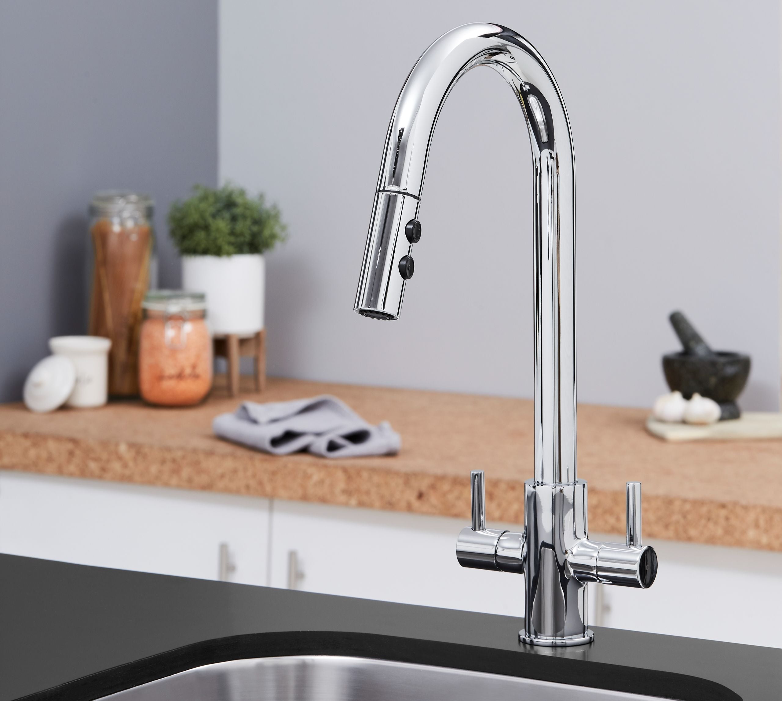 Shannon - Pull Out Twin Handle Swan Neck Mono Bloc Tap - Chrome