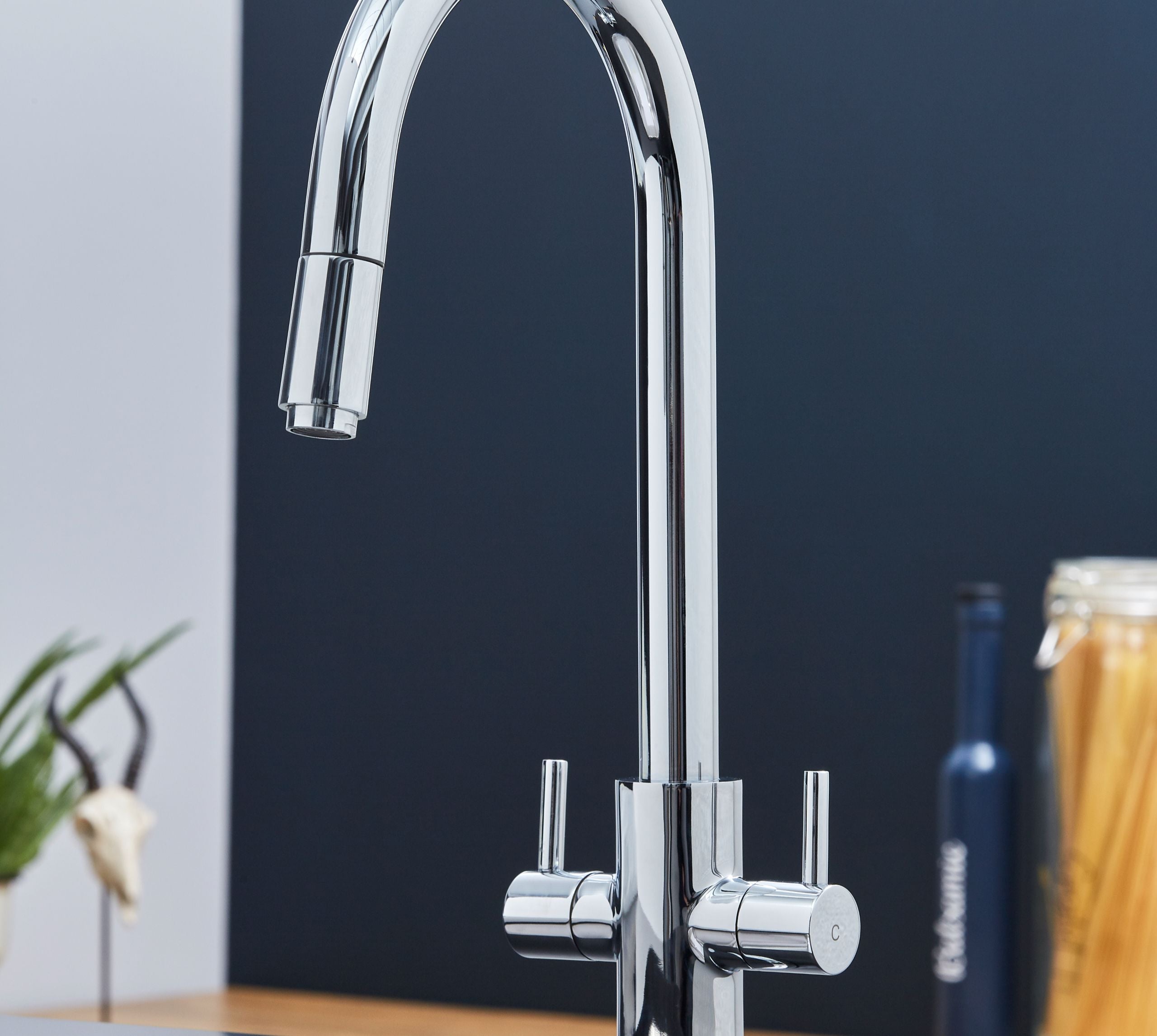 Shannon - Pull Out Twin Handle Swan Neck Mono Bloc Tap - Chrome