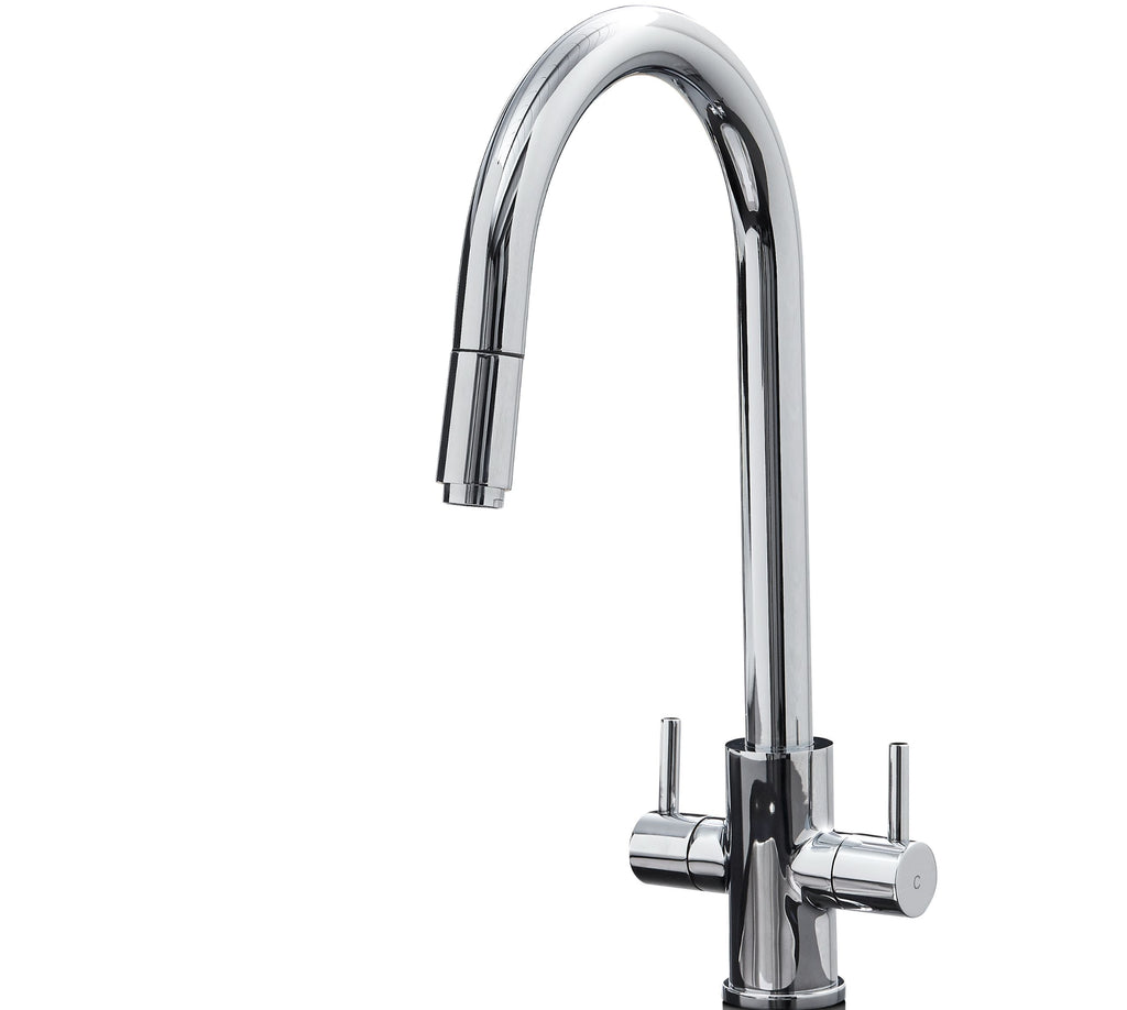 Shannon - Pull Out Twin Handle Swan Neck Mono Bloc Tap - Brushed Nickel