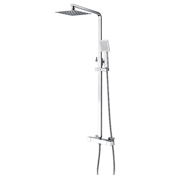 Square Shower Kit with overhead drencher and slide rail spray. Verne Thermostatic WRAS Shower Valve